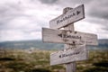 Rethink rebuild recover signpost outdoors Royalty Free Stock Photo