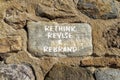 Rethink revise rebrand symbol. Concept word Rethink Revise and Rebrand on beautiful stone. Beautiful stone wall background.