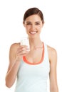 Rethink your drink. a beautiful young woman with a glass of milk in her hand. Royalty Free Stock Photo