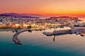 Rethymno city at Crete island in Greece. Aerial view of the old venetian harbor Royalty Free Stock Photo