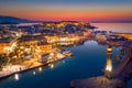 Rethymno city at Crete island in Greece. Aerial view of the old venetian harbor Royalty Free Stock Photo