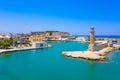 Rethymno city at Crete island in Greece. Aerial view of the old venetian harbor Royalty Free Stock Photo