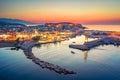 Rethymno city at Crete island in Greece. Aerial view of the old venetian harbor Royalty Free Stock Photo