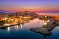 Rethymno city at Crete island in Greece. Aerial view of the old venetian harbor Royalty Free Stock Photo