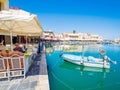 Rethymno, Crete island, Greece, old venetian harbour local restaurants Royalty Free Stock Photo