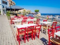 Rethymno, Crete island, Greece, old venetian harbour local restaurants Royalty Free Stock Photo