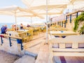 Rethymno, Crete island, Greece, old venetian harbour local restaurants Royalty Free Stock Photo