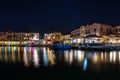 Night view of Rethymno town harbor at Crete island, Greece Royalty Free Stock Photo