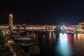 Night view of Rethymno town harbor at Crete island, Greece Royalty Free Stock Photo