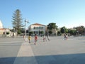 Rethymno, Greece - june 15, 2017: boys teenagers of different nationalities playing football on a Sunny evening in the city center