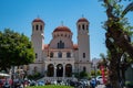 Rethymno,  Greece  16 May 2022,  The front view of the Orthodox Church Of Four Martyrs in Rethymno Royalty Free Stock Photo