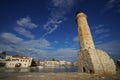 Rethymno, Greece, September 30 2018 View of the port of Rethymno and its lighthouse called Latarnia Morska Royalty Free Stock Photo