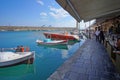 Rethymno, Greece, September 30 2018 View of the port of Rethymno with its shops and its tourists