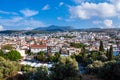 Rethymnon, Crete, Greece - August 15, 2015: view from the fortress of Fortezza to the city of Rethymnon. Roofs of houses and