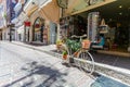 Rethymnon, Island Crete, Greece, - July 1, 2016: The tourist shop on the street of the old town of Rethymnon and the bicycle with