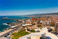 Rethymnon, Island Crete, Greece, - June 23, 2016: Panorama of city Rethymnon, Old Harbour and sea of Crete. View from wall of Fort