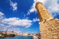 Rethymnon Lighthouse in the Old Venetian Port, Crete island