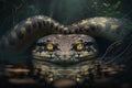 Reticulated python (Python reticulatus) in dark water, Generative AI Royalty Free Stock Photo