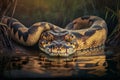 Reticulated python (Python reticulatus) in the water, Generative AI Royalty Free Stock Photo