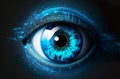 Retina scanner presented with the help of blue and green eyes.