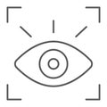 Retina scanner thin line icon, recognition and authentication, eye scan sign, vector graphics, a linear pattern