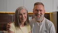 Retired Caucasian happy smiling married couple family gray haired grandma and grandpa wife and husband portrait middle Royalty Free Stock Photo