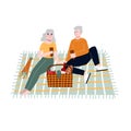 Retired couple having picnic. Aged man and woman outdoors on date.