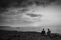 Retired Couple On Relaxing Sunset Shore