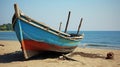 Retired fishing boat on sandy seashore a nostalgic reminder of tranquil coastal days