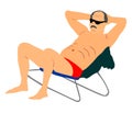 Retired old man on vacation sitting in beach chair, illustration. Senior on beach. Royalty Free Stock Photo