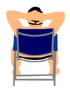 Senior on beach sitting in beach chair. Mature sunbathing. Royalty Free Stock Photo