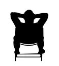 Retired old man on vacation sitting in beach chair, vector silhouette. Senior sunbathing. Man enjoy in summer day. Free time. Royalty Free Stock Photo