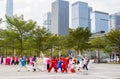 Retired people are practicing martial art dance Royalty Free Stock Photo