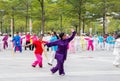 Retired people are practicing martial art dance in street Royalty Free Stock Photo