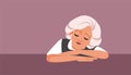 Sad and Exhausted Grandma Feeling Sleepy Vector cartoon Illustration