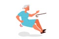 Retired women falling down. Old woman with a cane.