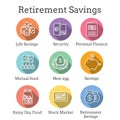 Retirement Account and Savings Icon Set w Mutual Fund, Roth IRA, etc Royalty Free Stock Photo