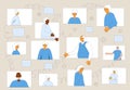 Retirement community. Elderly people online communication. Vector illustration