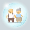 Retirement concept with happy elderly couple protected in polygonal sphere shield