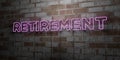 RETIREMENT - Glowing Neon Sign on stonework wall - 3D rendered royalty free stock illustration