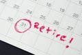 Retirement goal or financial freedom, planning for success salary man, important target red circle end of month day on calendar t Royalty Free Stock Photo