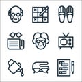 retirement home line icons. linear set. quality vector line set such as crossword, reading glasses, watering can, tv, grandmother