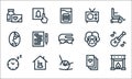 Retirement home line icons. linear set. quality vector line set such as fireplace, rocking chair, clock, playing cards, retirement