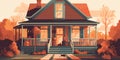 Retirement home: A retiree sitting on the porch of their cozy retirement home with their pet