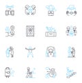 Retirement homes linear icons set. Senior, Independence, Comfort, Security, Relaxation, Serenity, Peaceful line vector
