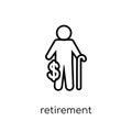 Retirement icon. Trendy modern flat linear vector Retirement icon on white background from thin line Insurance collection Royalty Free Stock Photo