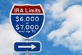 Retirement IRA contributions limits on a USA highway interstate road sign Royalty Free Stock Photo