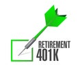 retirement 401k check dart sign concept