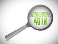 retirement 401k magnify glass sign concept Royalty Free Stock Photo