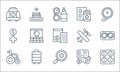 Retirement line icons. linear set. quality vector line set such as bowls, healthcare, wheelchair, cit cards, luggage, health